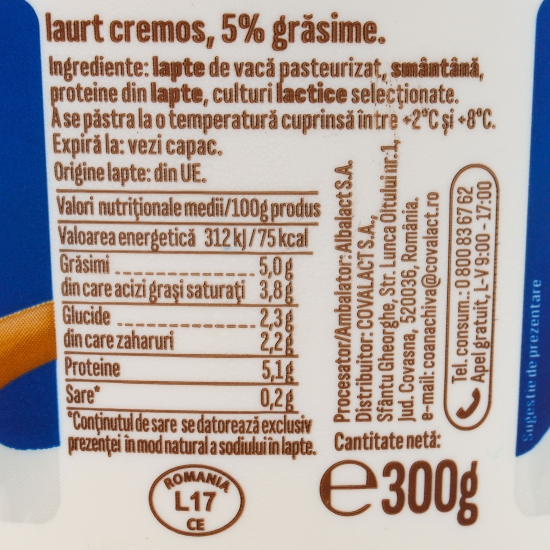 Iaurt cremos 5% grăsime, 300g