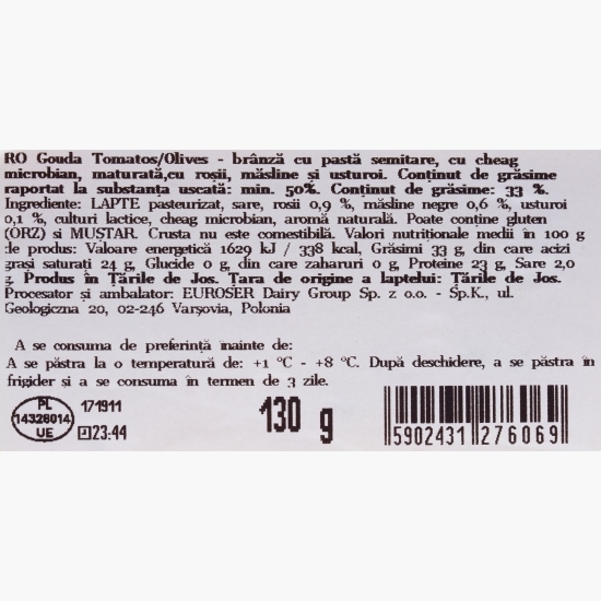 Brânză Gouda cu roșii și măsline 130g