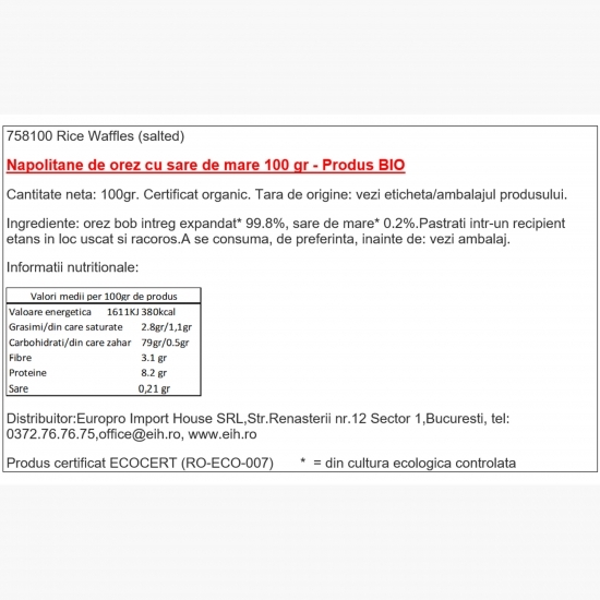 Napolitane din orez sărate eco 100g