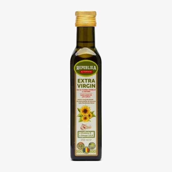 Ulei de floarea-soarelui presat la rece, cu usturoi, 0.25l