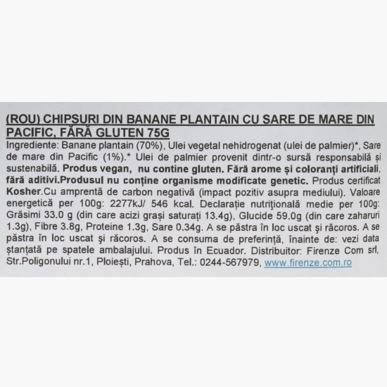 Chipsuri din banane plantain cu sare de mare din Pacific 75g