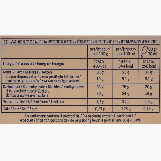 Înghețată de vanilie cu alune și sos de alune și glazură de biscuiți cu alune 4x75ml