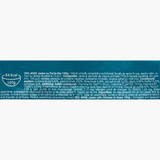 Hrană umedă pentru câini juniori, 100g, cu pui în sos