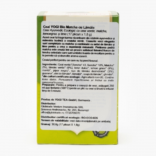 Ceai eco verde, matcha, lemongrass și lime 17 plicuri