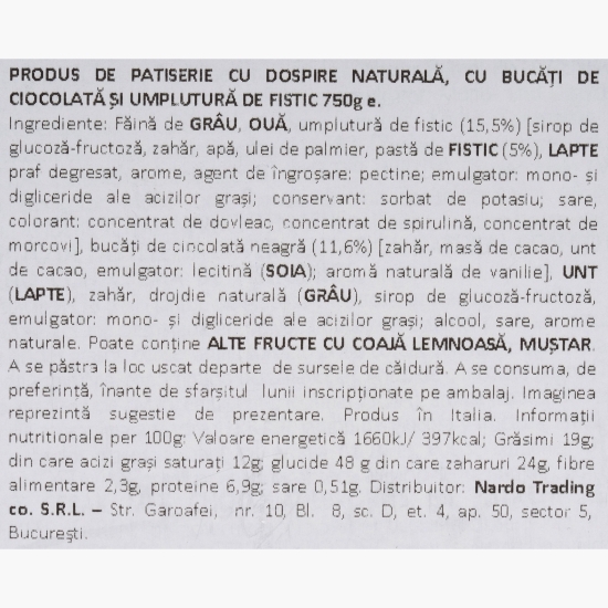 Panettone cu cremă de fistic și bucățele de ciocolată 750g