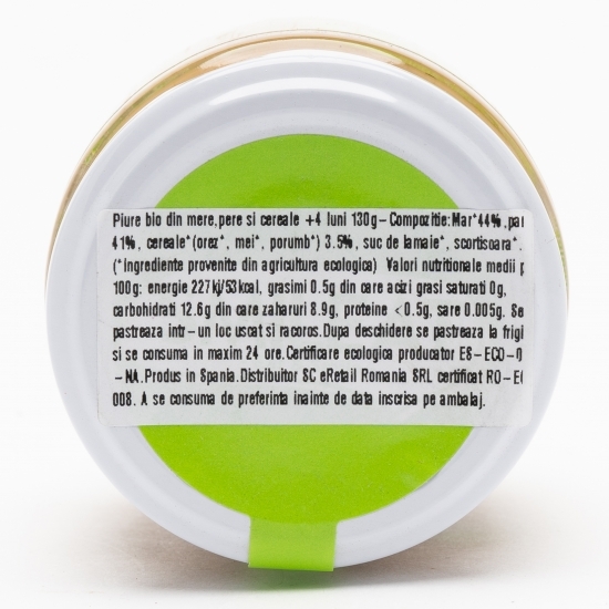 Piure eco din mere, pere și cereale +4 luni 130g