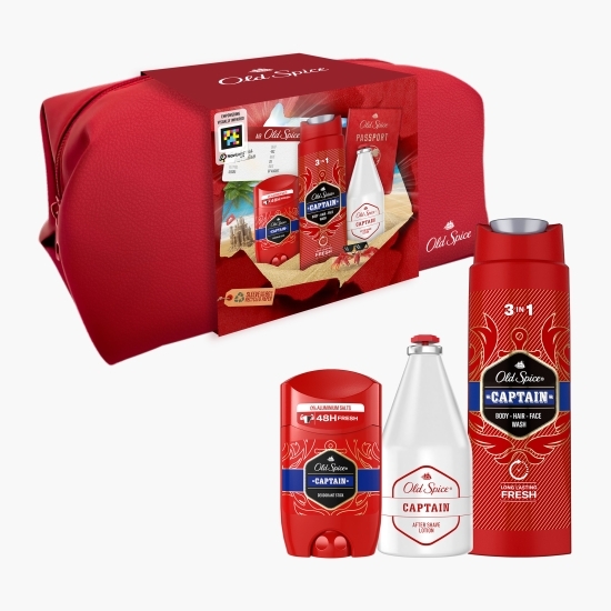 Set cadou Traveler Captain: gel de duș, 250ml + deodorant stick 500ml+ after shave 100ml+ trusă de toaletă