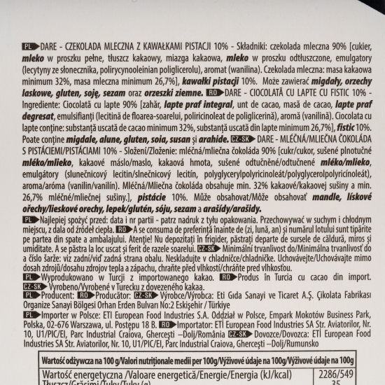 Ciocolată cu lapte și  fistic 70g