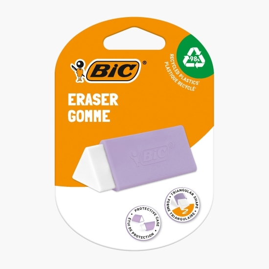 Radieră triunghiulară cu manșon din plastic, diverse culori