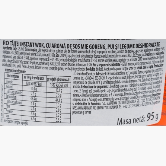 Wok tăiței cu aromă de pui, sos Mie Goreng și legume deshidratate, bol 95g