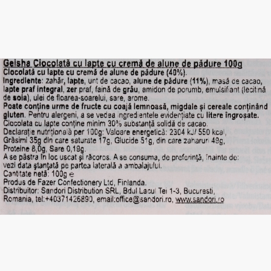 Ciocolată cu lapte și cremă de alune de pădure 100g