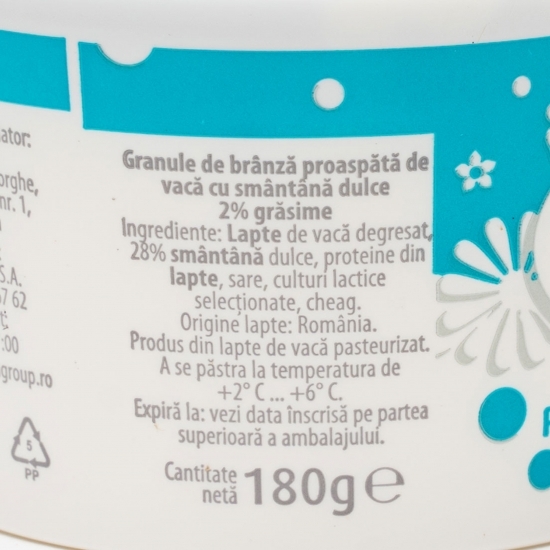 Perle de brânză proaspătă cu smântână 2% grăsime 180g