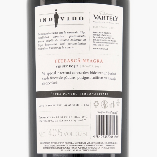 Vin roșu sec Fetească Neagră Individo, 14%, 750ml