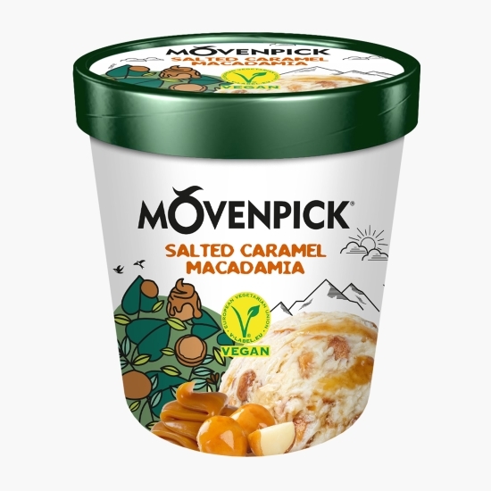 Înghețată cu aromă de migdale cu sos de caramel sărat și bucăți de nuci Macadamia caramelizate 397g