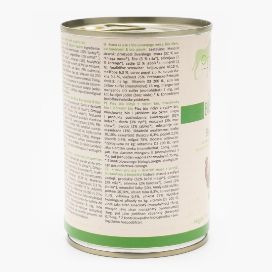 Hrană eco umedă pentru câini, 400g, cu orez, morcov, curcan și mere
