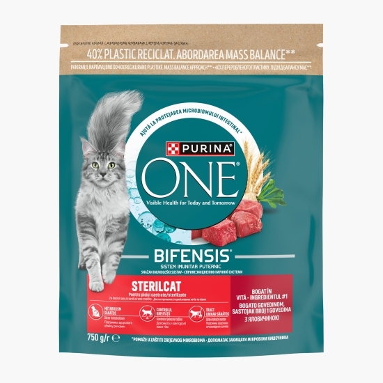 Hrană uscată pentru pisici sterilizate One Sterilcat, 750g, cu vită și grâu