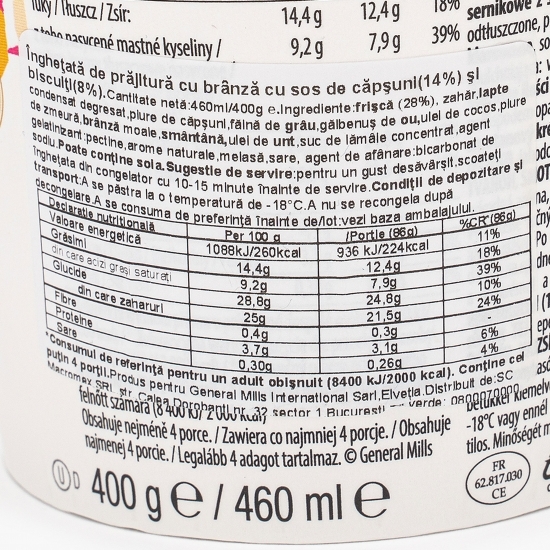 Înghețată cheesecake cu sos de căpșuni și biscuiți cheesecake 460ml
