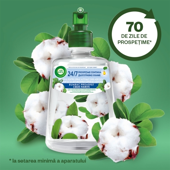 Rezervă odorizant de cameră spray automat fără aerosoli Bumbac Proaspăt 228ml