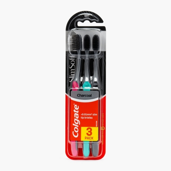 Pachet: 3x Periuță de dinți cu peri moi și vârfuri subțiri Slim Soft Charcoal