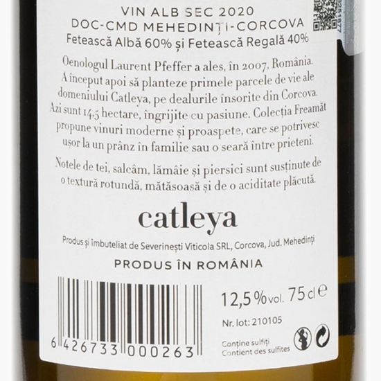 Vin alb sec Fetească Albă & Fetească Regală Freamăt 2020, 12.5%, 0.75l