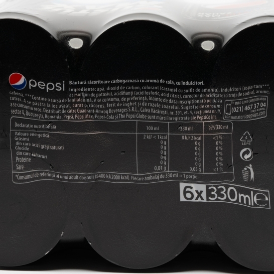 Băutură carbogazoasă Max zero zahăr doză 6x330ml