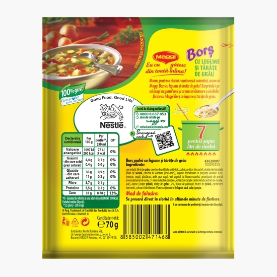 Borș pudră cu legume și tărâțe de grâu 70g