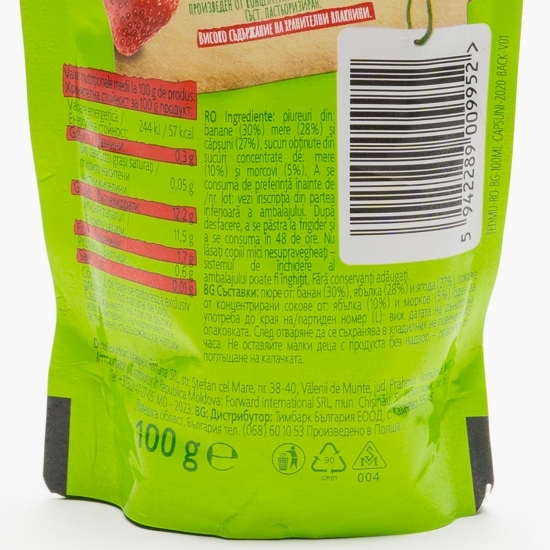 Mousse de fructe (mere, banane, căpșuni și morcovi) 100%, 100g