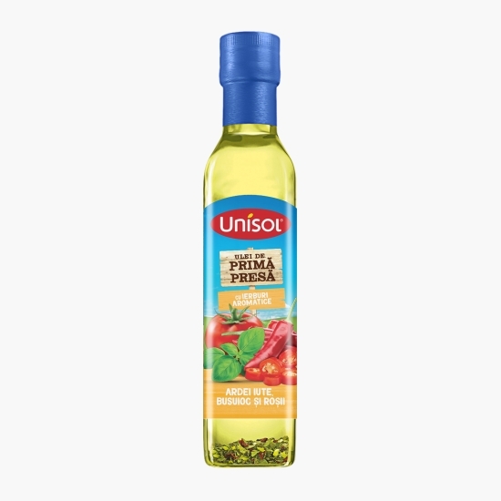 Ulei de primă presă cu ardei iute, busuioc și roșii 0.25l