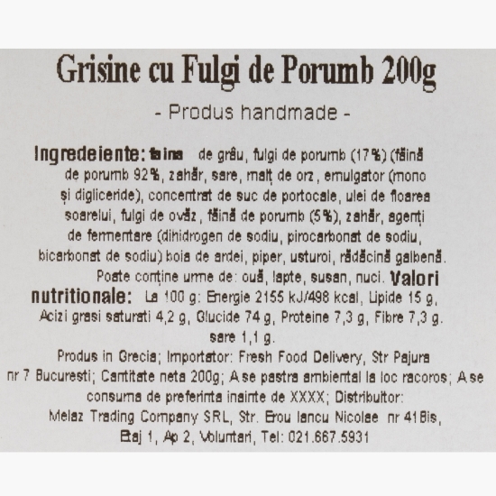 Grisine cu fulgi de porumb - produs fabricat manual 200g