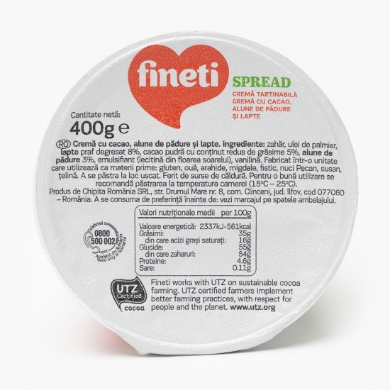 Cremă tartinabilă cu cacao, alune de pădure și lapte Spread 400g