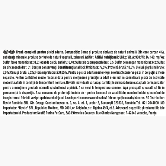 Hrană umedă pentru pisici, 85g, mousse curcan 