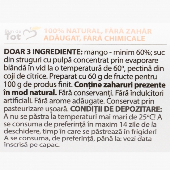 Dulceață de mango fără zahăr adăugat 360g
