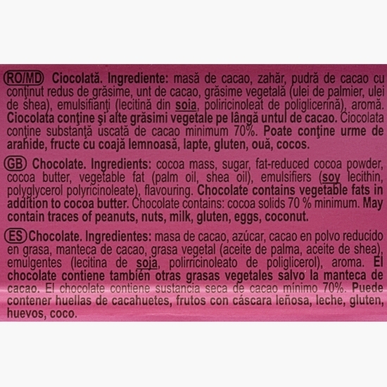Ciocolată neagră 70% cacao, 80g