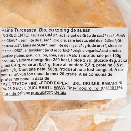 Pâine turcească cu semințe de susan precoaptă, eco 500g 