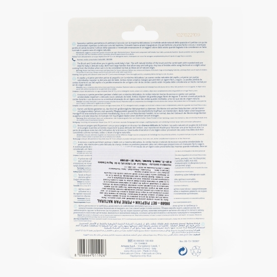 Set pieptăn + perie din păr natural pentru copii, roz, +0 luni