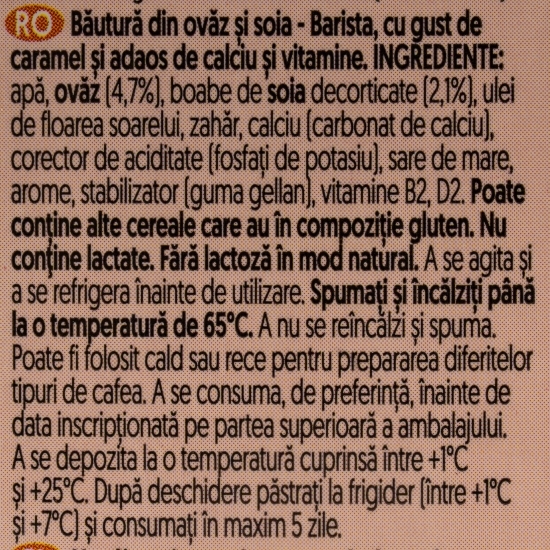 Băutură din ovăz și soia cu aromă de caramel Barista, 0.75l