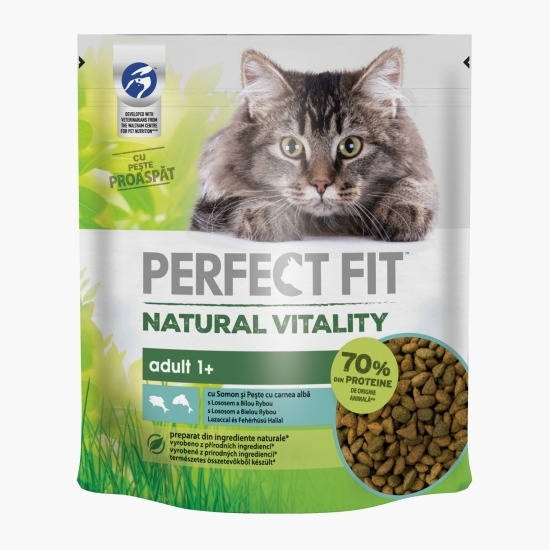 Hrană uscată pentru pisici, 650g, cu somon și pește alb 