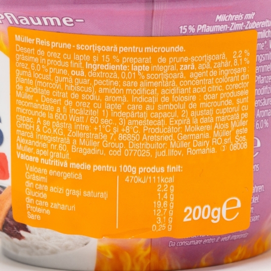 Desert orez cu lapte și prune-scorțișoară 200g
