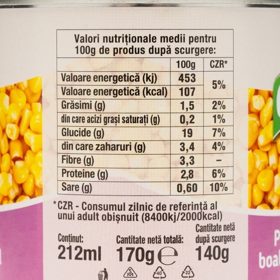 Porumb dulce, boabe întregi 170g
