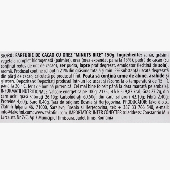 Tabletă ciocolată cu orez expandat 150g