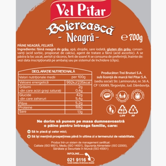 Pâine neagră, feliată 700g