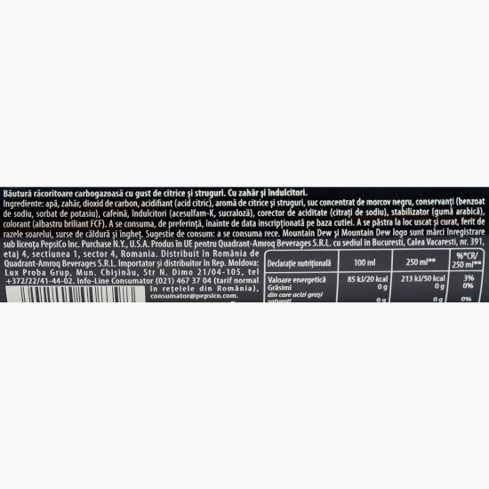 Băutură răcoritoare carbogazoasă cu gust de citrice și struguri Pitch Black, doză 250ml
