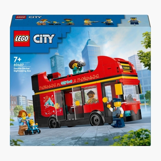 Autobuz turistic roșu cu etaj, City, 384 piese, +7 ani