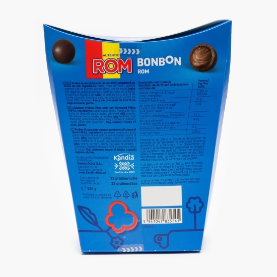 Praline ciocolată amăruie umplutură aromă rom 130g