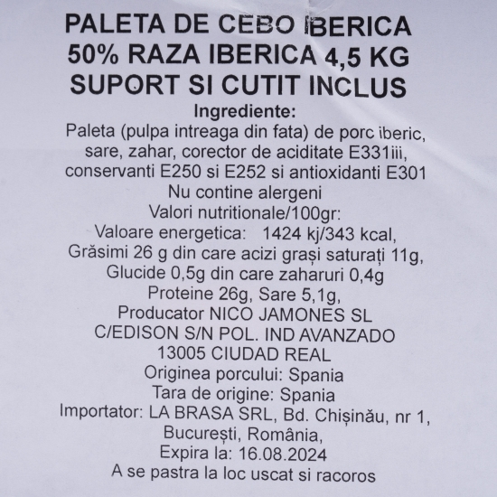 Jamon Paleta De Cebo Iberica Pata Negra 50% 4.5kg + suport și cuțit, Jamoneria by Alioli