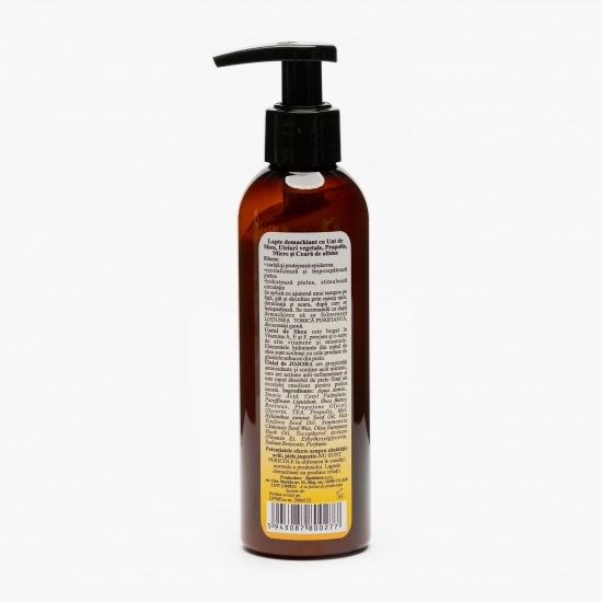 Lapte demachiant cu unt de Shea, uleiuri vegetale, propolis, miere și ceară de albine 200ml