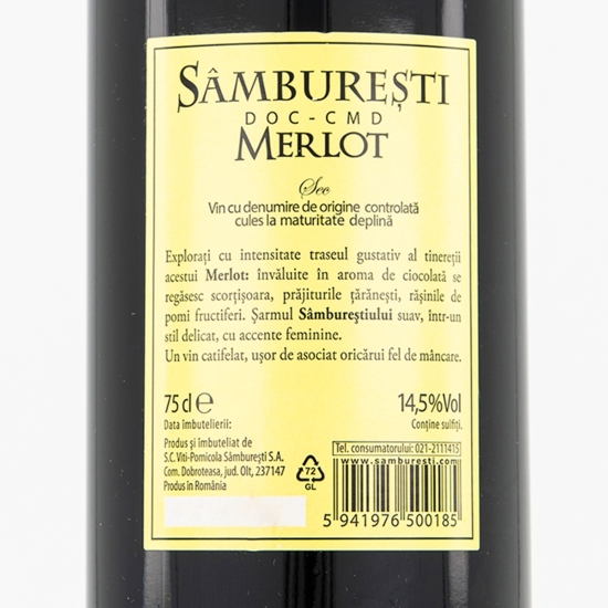 Vin roșu sec Merlot, 14.5%, 0.75l