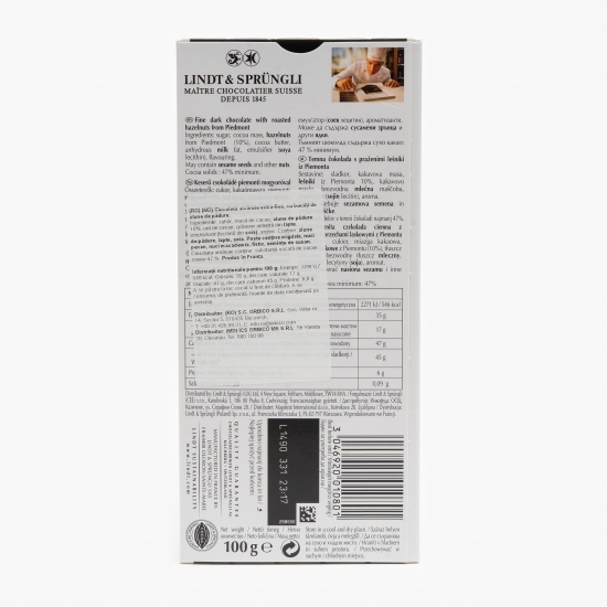 Ciocolată amăruie extrafină cu bucăți de alune de pădure 100g