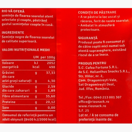 Semințe floarea-soarelui negre fără sare 40g