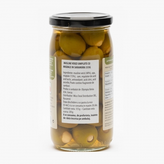 Măsline verzi umplute cu migdale în saramură 355g